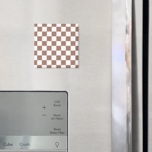 Chequered squares mocha brown white geometric retr magnet (In Situ (Fridge))