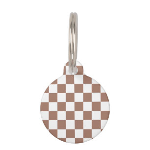 Chequered squares mocha brown white geometric retr pet tag
