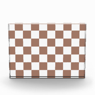 Chequered squares mocha brown white geometric retr photo block