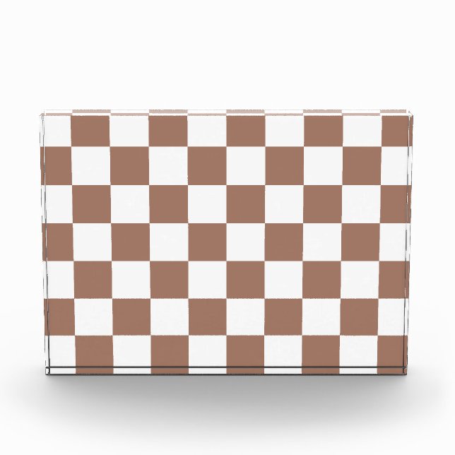 Chequered squares mocha brown white geometric retr photo block (Front)