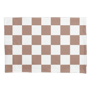 Chequered squares mocha brown white geometric retr pillowcase