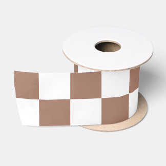 Chequered squares mocha brown white geometric retr satin ribbon