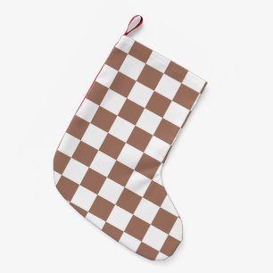 Chequered squares mocha brown white geometric retr small christmas stocking