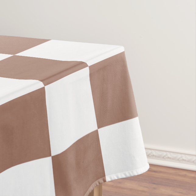 Chequered squares mocha brown white geometric retr tablecloth (In Situ)