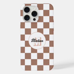 Chequered squares mocha brown white retro Monogram iPhone 15 Pro Max Case