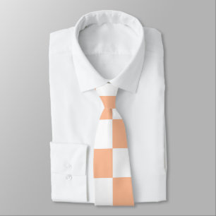 Chequered squares peach and white geometric retro tie