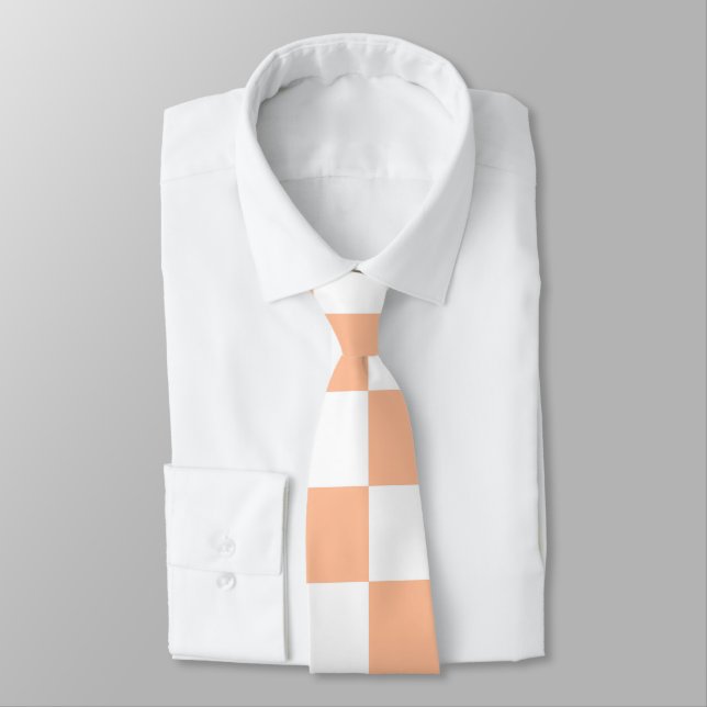 Chequered squares peach and white geometric retro tie (Tied)