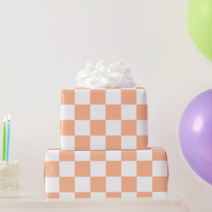 Chequered squares peach and white geometric retro wrapping paper