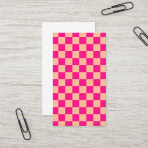 Chequered squares peach hot pink geometric retro business card