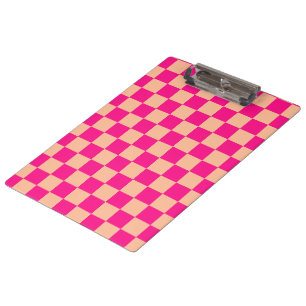 Chequered squares peach hot pink geometric retro clipboard