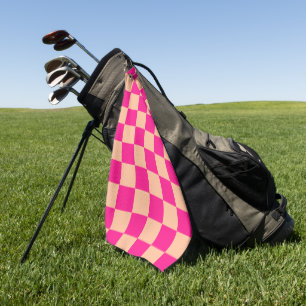 Chequered squares peach hot pink geometric retro golf towel