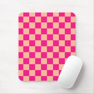 Chequered squares peach hot pink geometric retro mouse mat