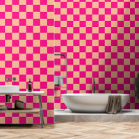 Chequered squares peach hot pink geometric retro