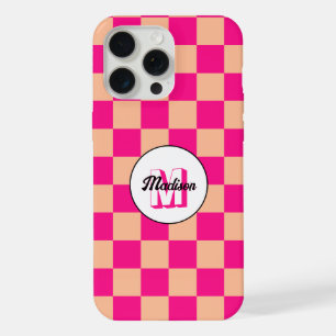Chequered squares peach hot pink retro Monogram iPhone 15 Pro Max Case