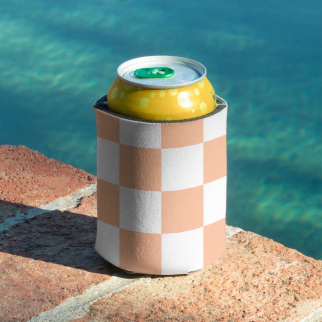 Chequered squares peach orange white geometric can cooler (In Situ Pool)