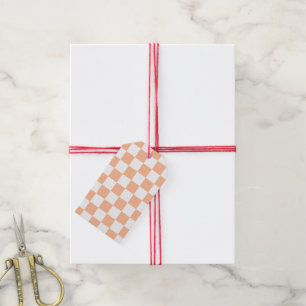 Chequered squares peach orange white geometric gift tags