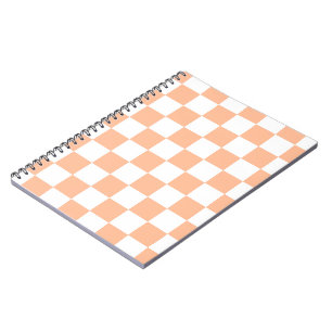 Chequered squares peach orange white geometric notebook