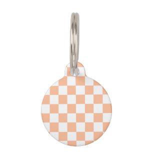 Chequered squares peach orange white geometric pet tag