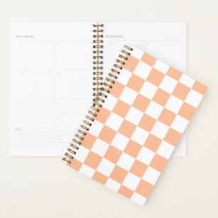 Chequered squares peach orange white geometric planner