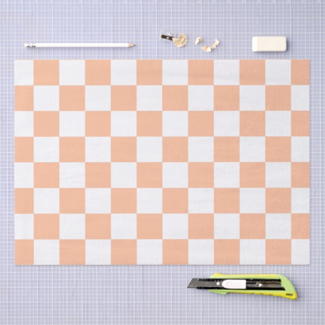 Chequered squares peach orange white geometric tissue paper (Craft)