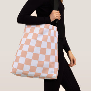 Chequered squares peach white geometric retro crossbody bag