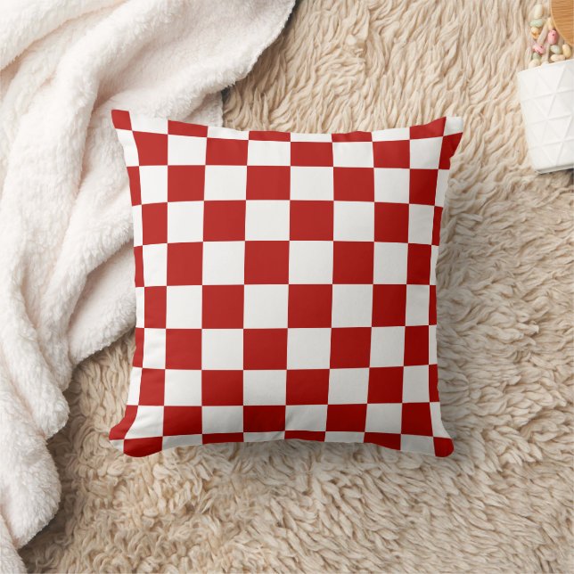 Chequered squares red white geometric retro cushion (Blanket)