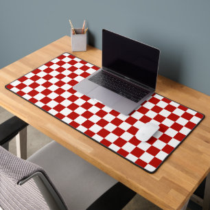 Chequered squares red white geometric retro desk mat