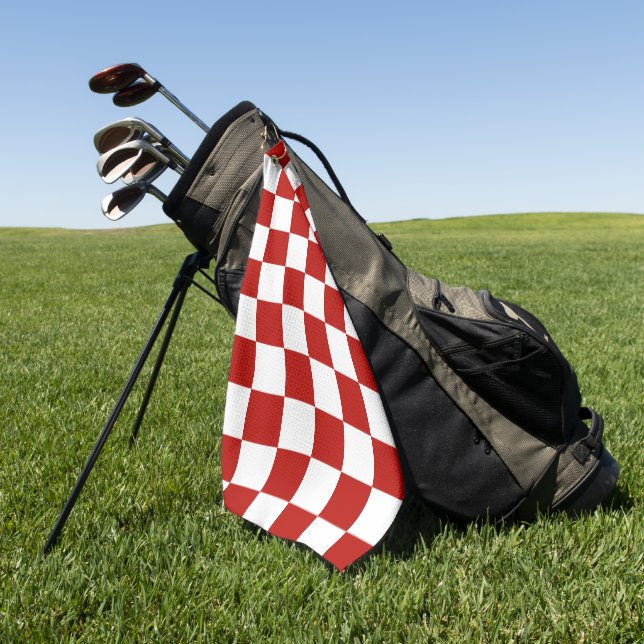 Chequered squares red white geometric retro golf towel (Green)