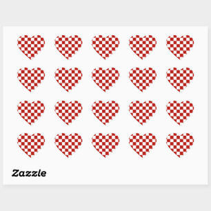 Chequered squares red white geometric retro heart sticker