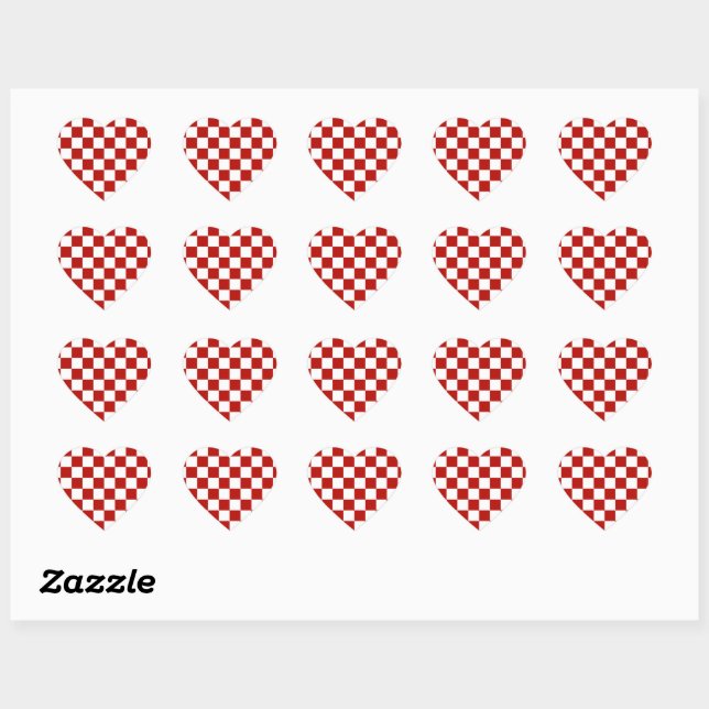 Chequered squares red white geometric retro heart sticker (Sheet)