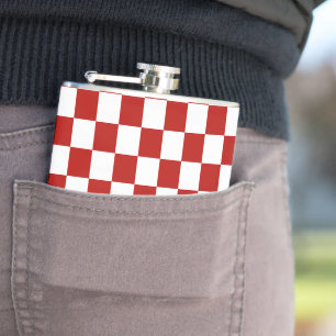 Chequered squares red white geometric retro hip flask