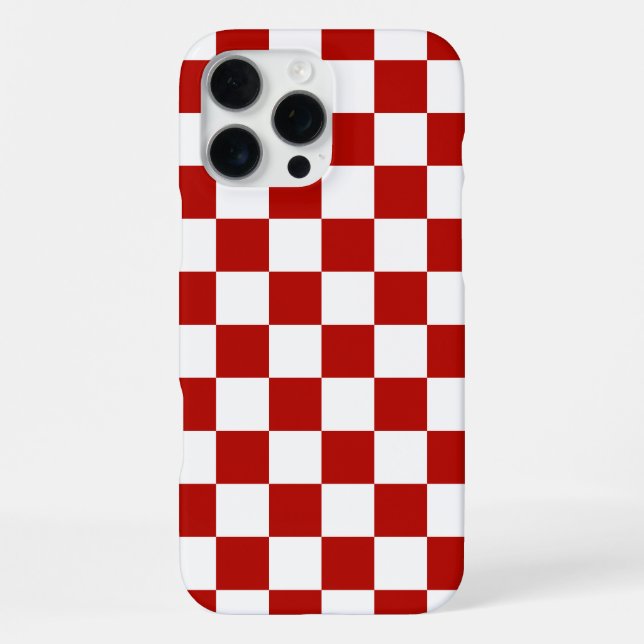 Chequered squares red white geometric retro iPhone case (Back)