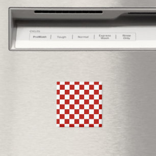 Chequered squares red white geometric retro magnet