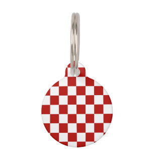 Chequered squares red white geometric retro pet tag
