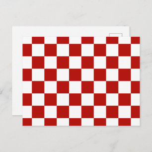 Chequered squares red white geometric retro postcard