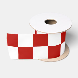 Chequered squares red white geometric retro satin ribbon