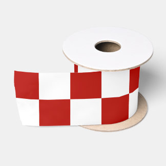 Chequered squares red white geometric retro satin ribbon