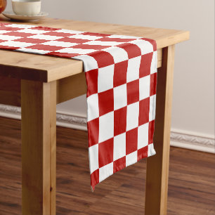 Chequered squares red white geometric retro short table runner