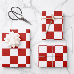 Chequered squares red white geometric retro wrapping paper sheet