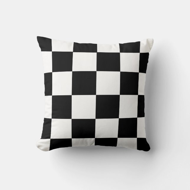 Chequered Style Black and White Throw Pillow (Front)