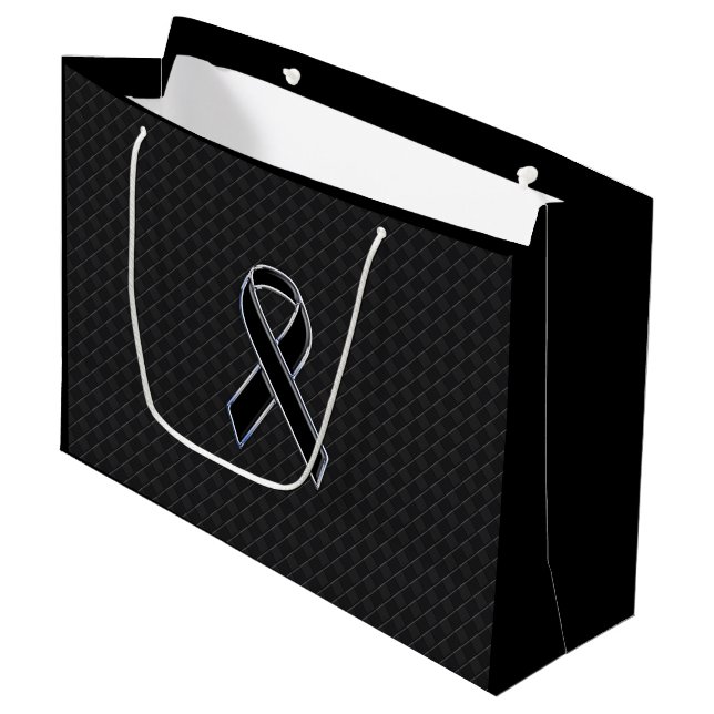 Chequered Style Black Ribbon Awareness Large Gift Bag (Front Angled)