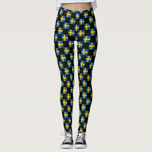 Chequered Sweden Flag Pattern Leggings