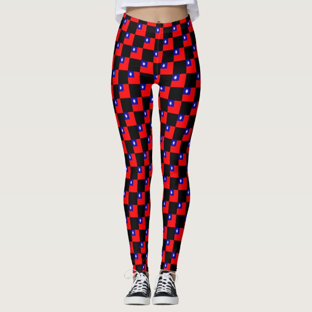 Chequered Taiwan Flag Pattern  Leggings (Front)