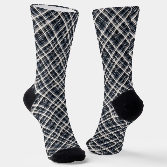 chequered tartan plaid classic black white texture socks (Angled)
