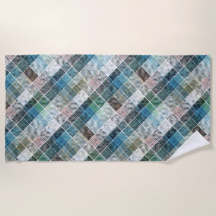 chequered, tartan, plaid, classic, blue, white beach towel