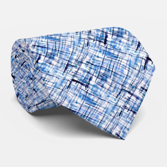 chequered, tartan, plaid, classic, blue, white tie (Rolled)
