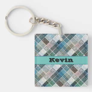 chequered, tartan, plaid, classic,personalised key ring
