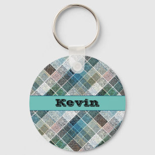 chequered, tartan, plaid, classic,personalised key ring