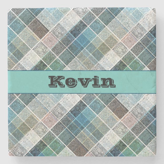chequered, tartan, plaid, classic,personalised stone coaster (Front)