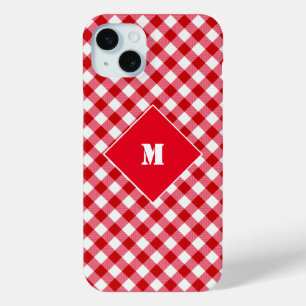chequered tartan plaid classic red white personali iPhone 15 mini case